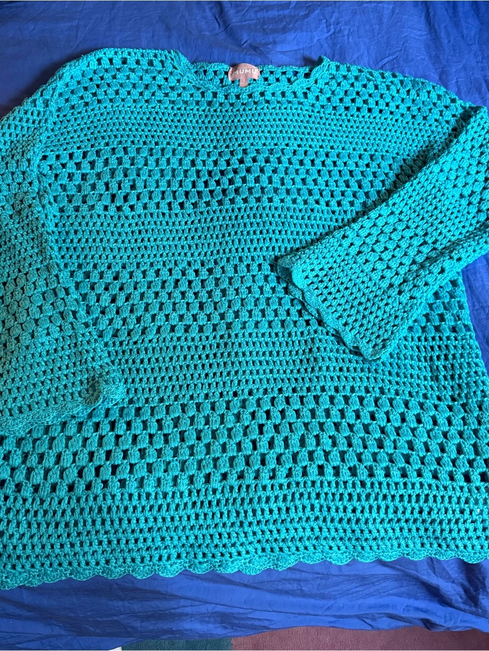 Show Me Your MuMu Teal Crochet Scoopneck coverup